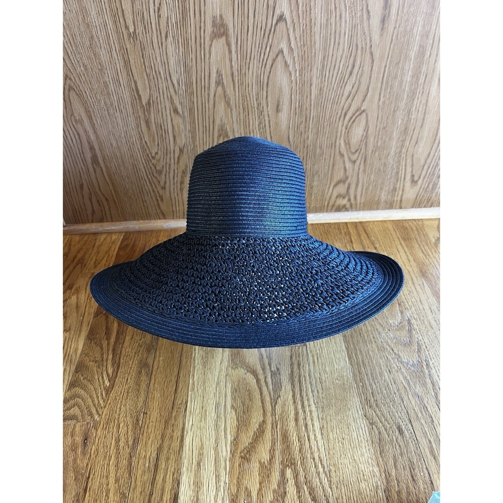 J. Crew‎ Textured Summer Straw Hat 09500 Packable Wide Brim Dusty Dune Black - Picture 3 of 10